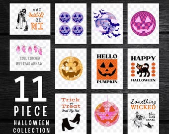 Funky Halloween Digital Download Collection | Spooky Retro Prints | Printable Halloween Wall Art | Pumpkin, Witch, Ghost, dicso, pink, vibes