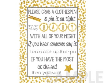 Clothespin Baby Shower Game Gold Twinkle Star Theme Digital Print at Home