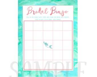 Mermaid Teal Watercolor Theme Bridal Bingo for Bridal Shower (Digital Download Print at Home)