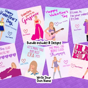 Pop Singer Inspired Valentine's Day Printable Exchange Cards BUNDLE 8 DESIGNS!- for Friendship (Write Your Own Name)
