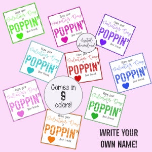 Hope Your Valentine’s Day is Poppin’ Digital Printable Valentine Tags in 9 COLORS for popit keychain- Write Your Own Name (Not Personalized)