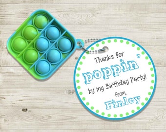 CUSTOM Thanks for Poppin' by my Birthday Party Digital Download Popit Party Favor Tag- includes name (Personalized)
