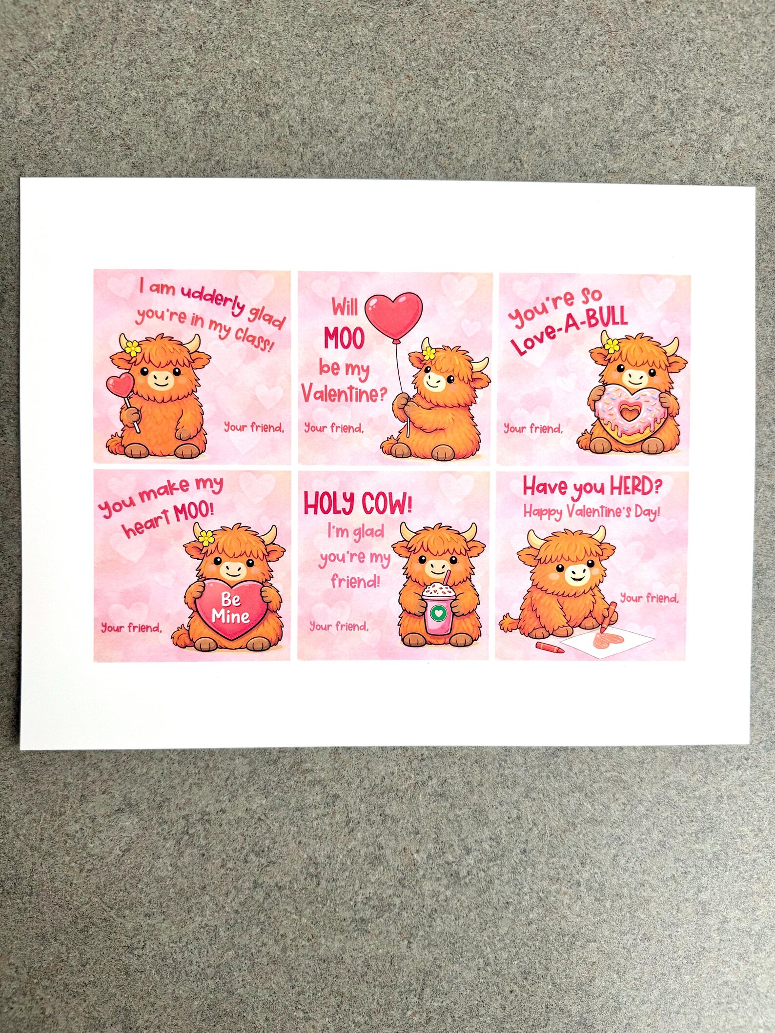 Highland Cow Valentines- Printable Classroom Valentine's Day Cards for ...