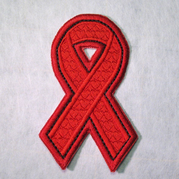 Red Ribbon Patch in Two Sizes - Heart Disease Awareness, AIDS, HIV Awareness, DARE, Embroidered Iron-On Patch - Red Twill Patch