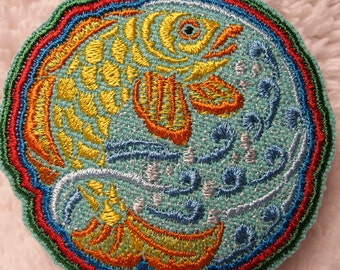 Oriental Goldfish Patch -  Embroidered Fish Patch - Goldfish Swimming Iron On Patch - Goldfish Patch