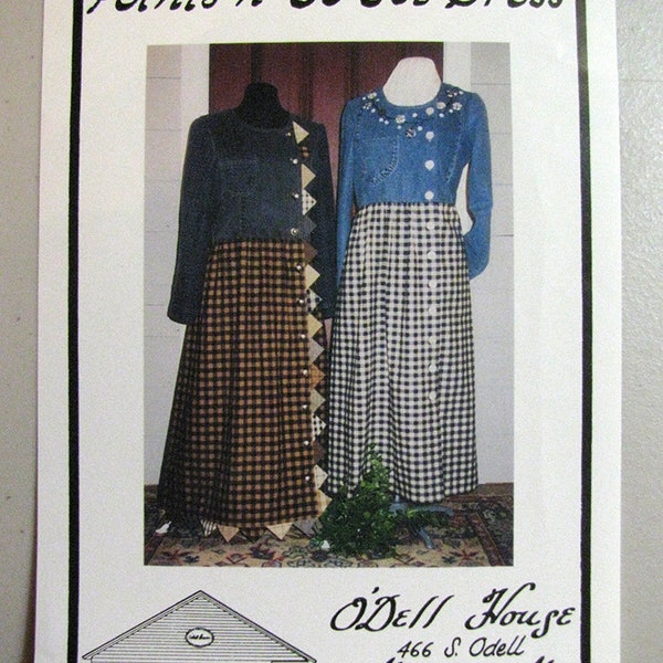 Points 'n Yo Yo's Dress Sewing Pattern by O'Dell House - Recycled Denim Jeans, Prairie Points, Embroidery - Misses' Small - Extra Large