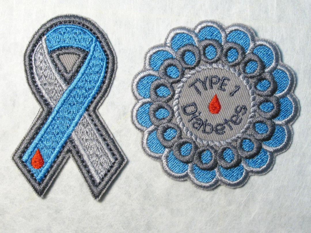 Diabetes Ribbon Patch Embroidered Ironon, Sewon Patch Type 1 Diabetes