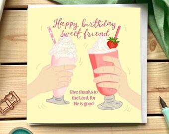 Christian Birthday Card - Sweet Friend Milkshake, Summery Yellow With Americana Feel