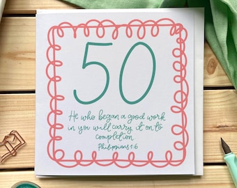 Christian 50th Birthday Card With Scripture, Modern & Fun