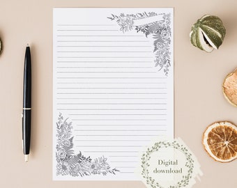 Letter writing paper - A5 wildflower line drawn floral stationery perfect for pen pals - pretty lined and unlined letter writing set