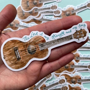 Sticker chrétien - Autocollant imperméable en vinyle pour guitare, lettres manuscrites et aquarelle, verset de l'Écriture - le seigneur est ma force