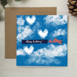 Flugzeug Geburtstagskarte mit Propellerflugzeug und Spruch Happy Birthday, Pilot, Flug, Flugzeug Liebeskarte