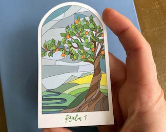 Christian Sticker - Psalm 1, tree planted by streams of water, large vinyl waterproof biblical sticker