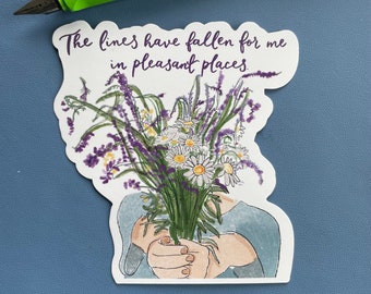 Christian Sticker - The lines have fallen for me in pleasant places, floral vinyl waterproof scripture verse sticker