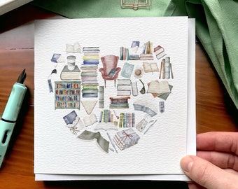 Book heart card, card for book lover, birthday card for bookworm, bookish bestie, book club gift