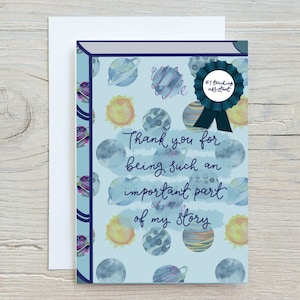 Tarjeta de agradecimiento al mejor asistente de aprendizaje: portada clásica de libro: “Gracias por ser una parte tan importante de mi historia”