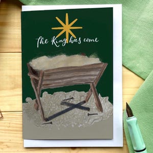 Pack de cartes de Noël chrétiennes - le roi est venu - de Bethléem au Calvaire - crèche avec croix en dessous