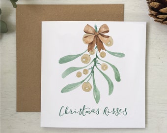 Christmas kisses romantic Christmas card with mistletoe for significant other - fiancé, fiancee, girlfriend, boyfriend, husband or wife.