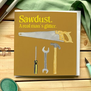 Carte d'anniversaire avec outils pour constructeur et homme qui aime le bricolage, carte de fête des pères et carte de voeux de fête pour papa.