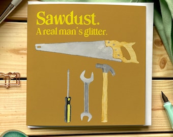 Birthday card with tools for builder and man who loves DIY.