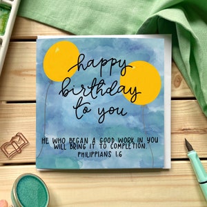 Tarjeta de cumpleaños cristiana, Filipenses 1:6, el que comenzó en vosotros la buena obra, la perfeccionará.