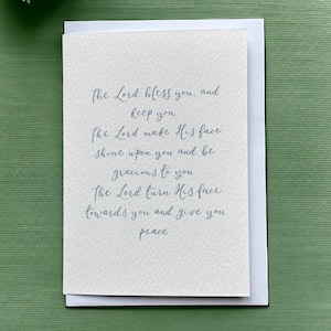 The Lord bless you card, hand lettered Aaronic blessing from numbers 6 for childrens baptism, adult baptism, birth or ordination image 1