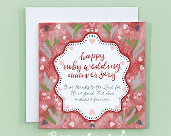 Christian Ruby Wedding Anniversary Card, Personalised With Names, Includes Scripture Verse