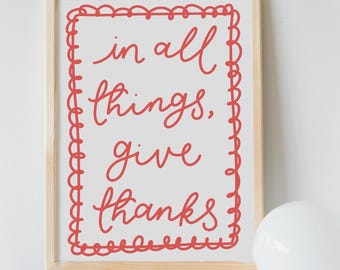 Christian Print, Pink Bold In All Things Give Thanks