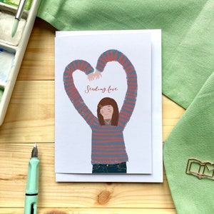 Tarjeta ilustrada para enviar amor, tarjeta para enviar abrazos, tarjeta en blanco en el interior para un amigo, tarjeta de condolencias, enviar abrazos en la postal para una novia