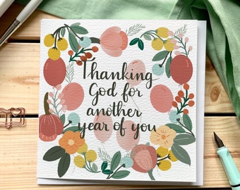 Christian Birthday Card: Floral Botanical Design, Religious Card for Her