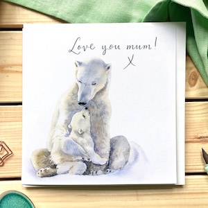 Tarjeta de "Te amo mamá", tarjeta de cumpleaños para mamá, tarjeta del Día de la Madre de un niño, de un niño, de un hijo, de una hija, oso polar