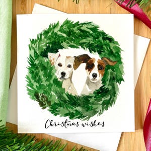 Weihnachtskartenpackung, Weihnachtskarte von den Hunden, Weihnachtskarte für Hundeliebhaber, Jack Russel und Spaniel mit Kranz