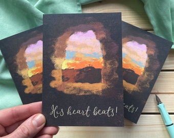 Christian Easter cards, pack of 4 - his heart beats - empty tomb with resurrection Sunday dawn illustration