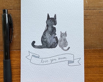 Cat Mother’s Day card - Love you mum cat and kitten greeting card