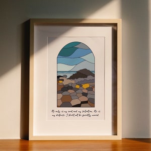 Christlicher Nordirland Wandkunstdruck, Giants Damm Reise inspirierter Glaubensdruck, Nordküste mit handbeschriftetem Schriftvers