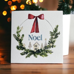 Noel Christmas card, watercolour lightly textured premium Christmas card