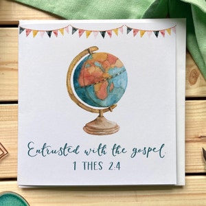 Tarjeta cristiana, Encomendado con el evangelio - Tarjeta de ordenación o tarjeta para misionero, nuevo anciano, ministro o trabajador de la iglesia