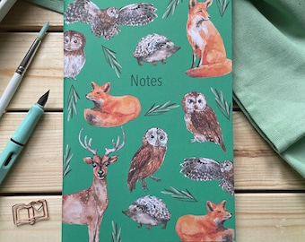 Forest friends lined notebook, woodland animals A5 journal