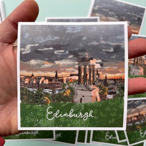 Adesivo di Edimburgo - grande adesivo in vinile impermeabile per viaggiatori ed esploratori della Scozia, adesivo rettangolare illustrato