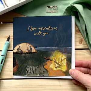 Eu amo aventuras com você cartão de felicitações, acampamento, caminhadas, ótimo cartão de explorador ao ar livre
