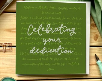 Dedication card, baby dedication, Celebrating your dedication card - apostles creed card - Christian card