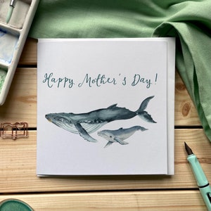 Happy Mother’s Day card - blue whale with baby whale