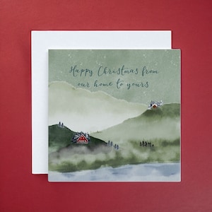 Joyeux Noël de chez nous à la vôtre, de l'autre côté de la rue, carte de Noël de famille, ski de fond, carte de Noël écossaise