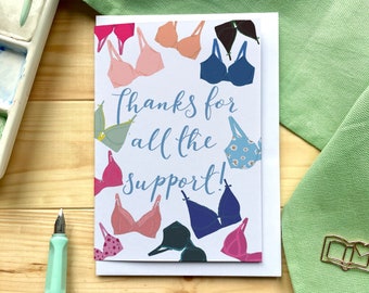 Thank you card, bra cheeky card, thanks for all the support, breast cancer card
