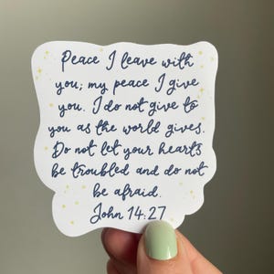 Pegatina cristiana de vinilo: La paz os dejo, Juan 14:27, caligrafía hecha a mano
