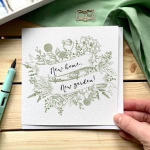 Nieuwe thuiskaart: bloemenkaart 'nieuw huis, nieuwe tuin' voor enthousiaste tuinier