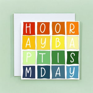 Doopkaart - hoera doopdag heldere, gewaagde en kleurrijke doopkaart voor volwassenen, doop van de gelovige