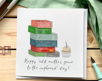 Board Game Birthday Card, “Happy add more games to the cupboard day”