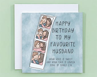 Husband Birthday Card, Christian Card With Scripture Verse - Nostalgic Romantic Photobooth Strip