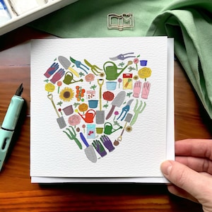 Gardening heart card, birthday card for gardener, garden lover card